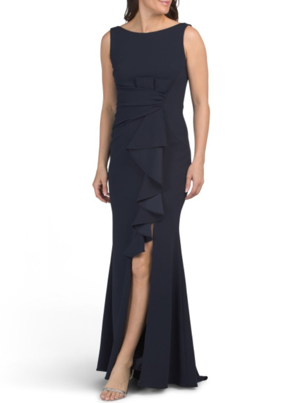 BETSY & ADAM Made In Usa High Neck Crepe Gown